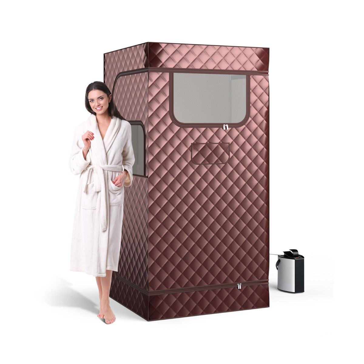 Sauna À Vapeur Portable 3L Avec Chaise Pliable Pour 1 Personne Avec 9 Niveaux Température Masseur De Pieds Minuterie Noir/Gris/Café