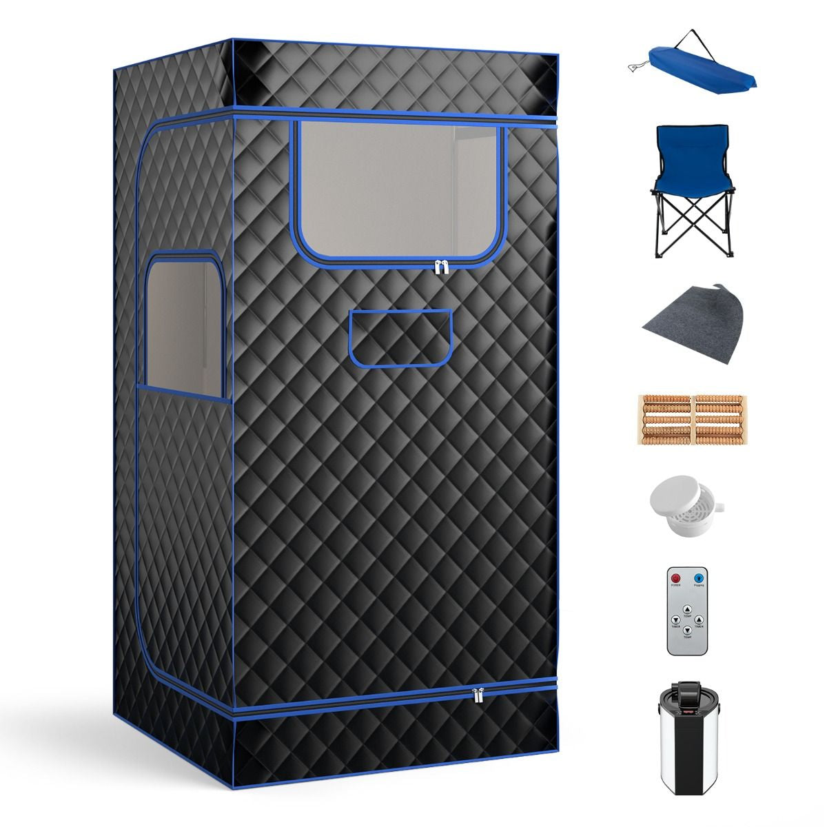 Sauna À Vapeur Portable 3L Avec Chaise Pliable Pour 1 Personne Avec 9 Niveaux Température Masseur De Pieds Minuterie Noir/Gris/Café