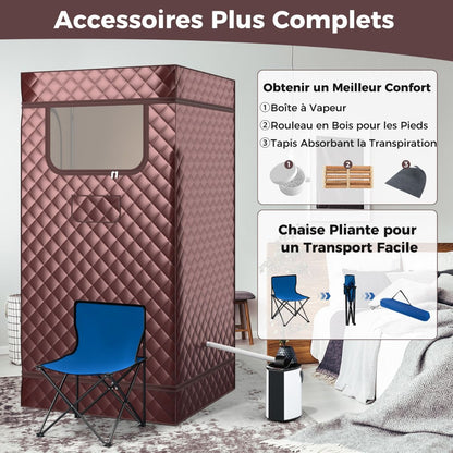 Sauna À Vapeur Portable 3L Avec Chaise Pliable Pour 1 Personne Avec 9 Niveaux Température Masseur De Pieds Minuterie Noir/Gris/Café