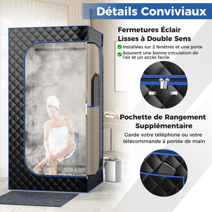 Sauna À Vapeur Portable 3L Avec Chaise Pliable Pour 1 Personne Avec 9 Niveaux Température Masseur De Pieds Minuterie Noir/Gris/Café
