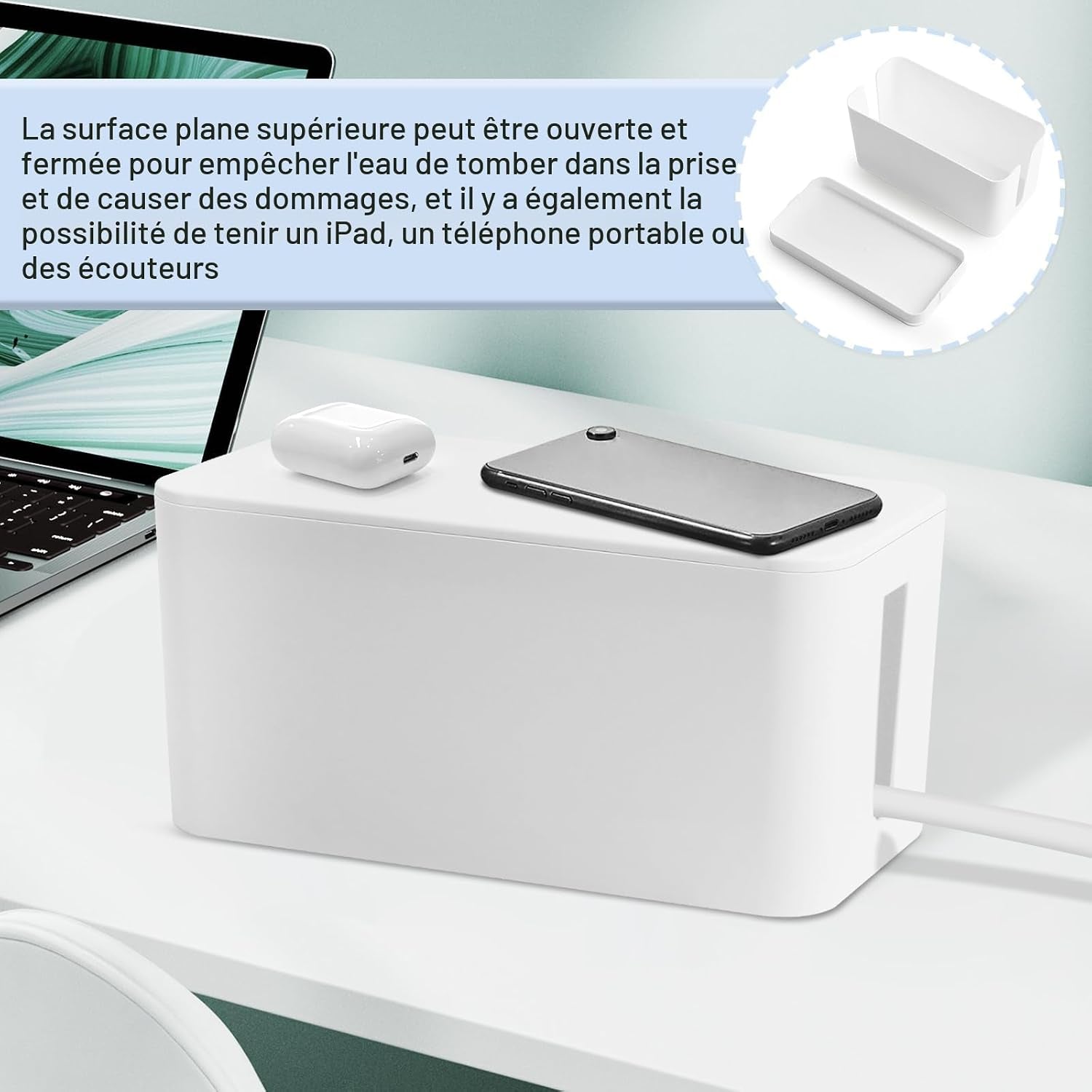 Boîte De Rangement Pour Câbles, Boîte Cache-Câble, Cache Multiprise, Boîte De Gestion Des Câbles, Boîte Pour Câbles Pour Cache Multiprise, Garder Les Câbles Bien Rangés - Blanc