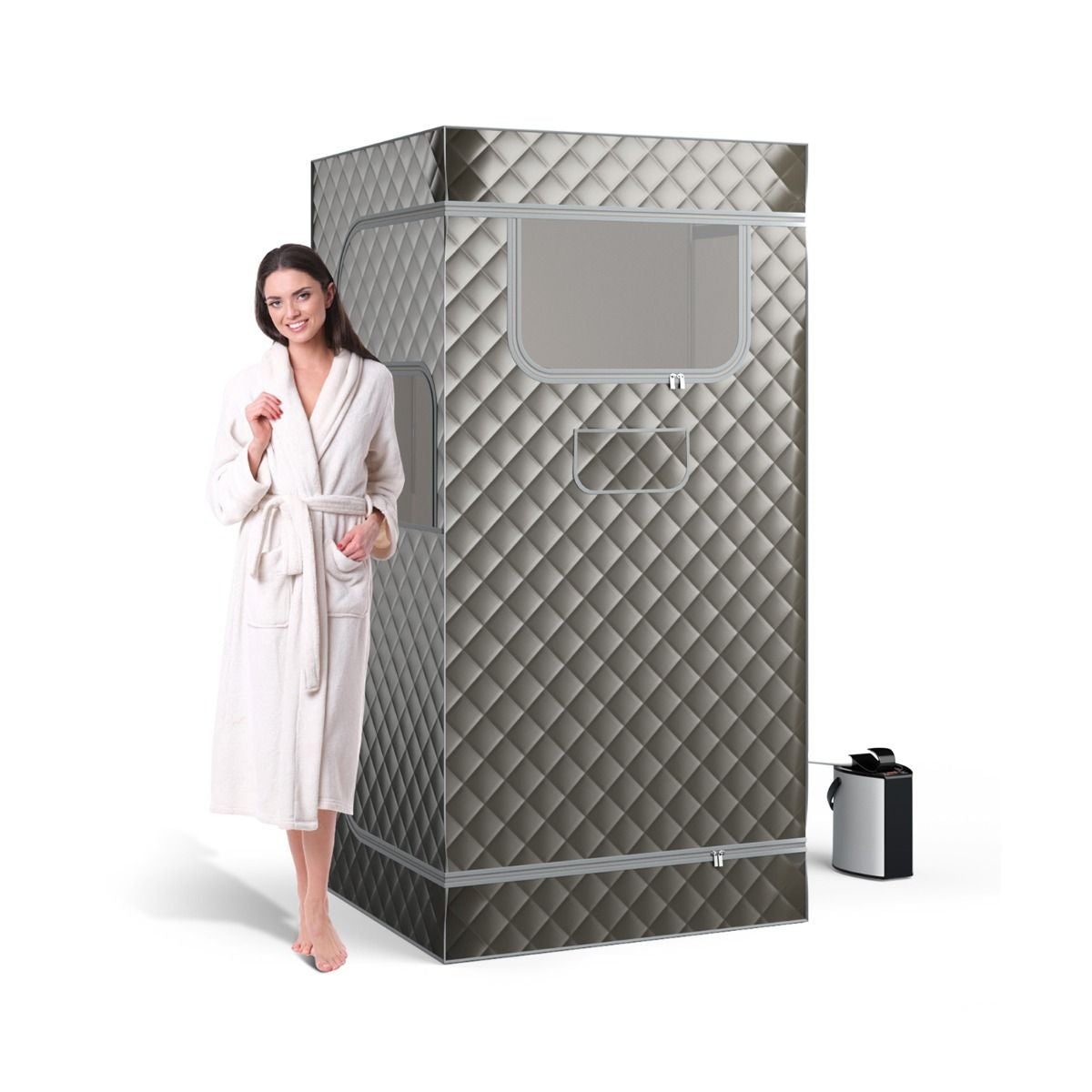 Sauna À Vapeur Portable 3L Avec Chaise Pliable Pour 1 Personne Avec 9 Niveaux Température Masseur De Pieds Minuterie Noir/Gris/Café