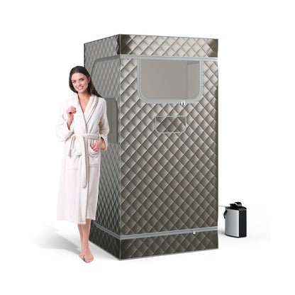 Sauna À Vapeur Portable 3L Avec Chaise Pliable Pour 1 Personne Avec 9 Niveaux Température Masseur De Pieds Minuterie Noir/Gris/Café