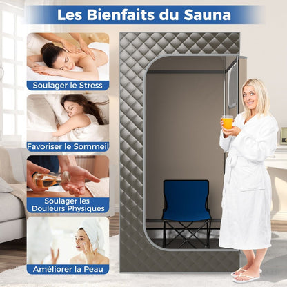 Sauna À Vapeur Portable 3L Avec Chaise Pliable Pour 1 Personne Avec 9 Niveaux Température Masseur De Pieds Minuterie Noir/Gris/Café