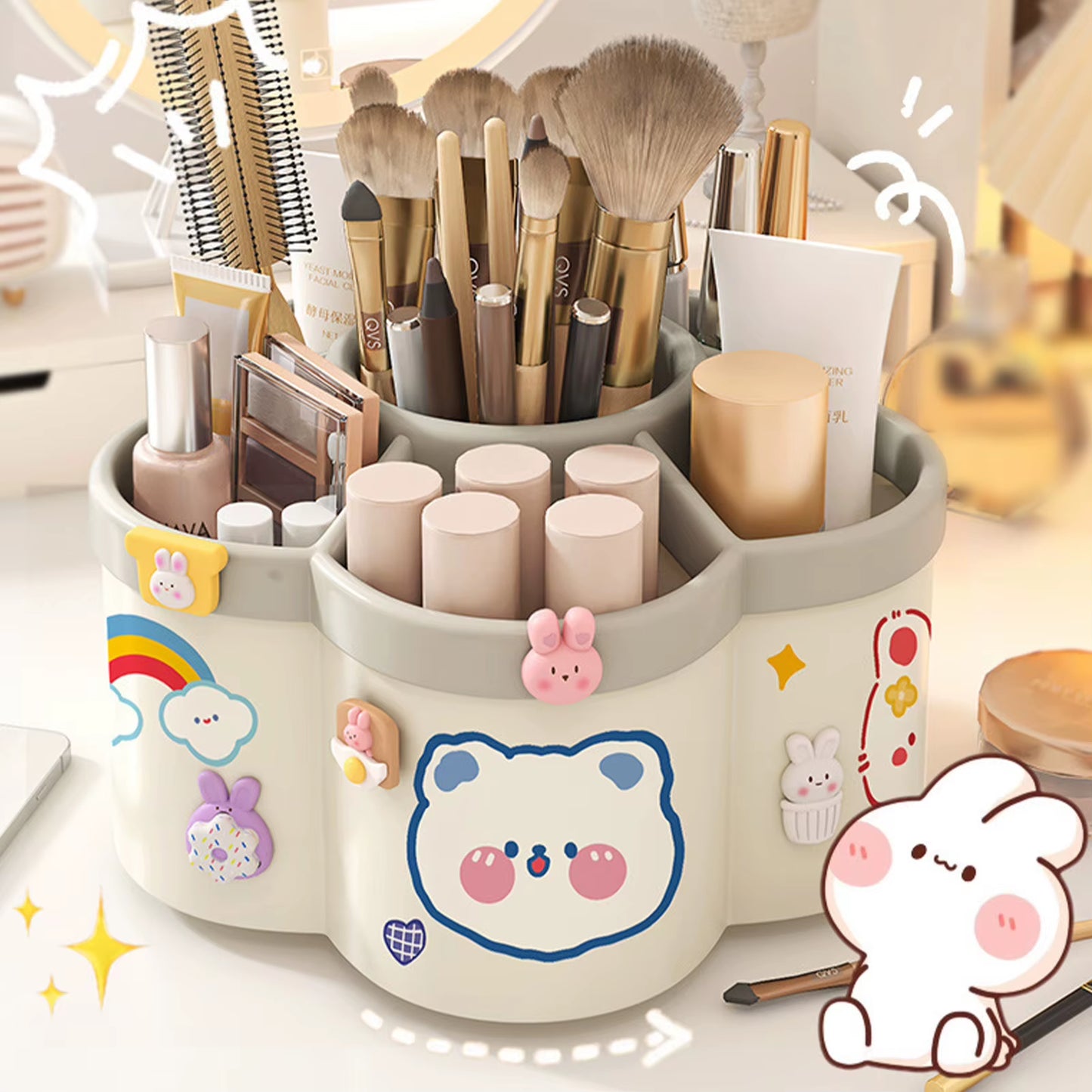 Rotating Pen Holder Desk Organizers Large Capacity Pen Storage Box Cosmetic Brush Organization Box Study Dormitory Accessories