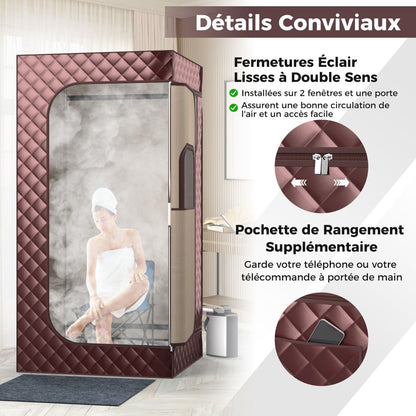 Sauna À Vapeur Portable 3L Avec Chaise Pliable Pour 1 Personne Avec 9 Niveaux Température Masseur De Pieds Minuterie Noir/Gris/Café