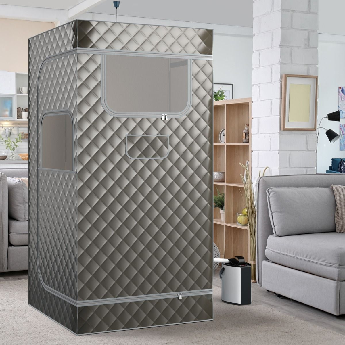 Sauna À Vapeur Portable 3L Avec Chaise Pliable Pour 1 Personne Avec 9 Niveaux Température Masseur De Pieds Minuterie Noir/Gris/Café