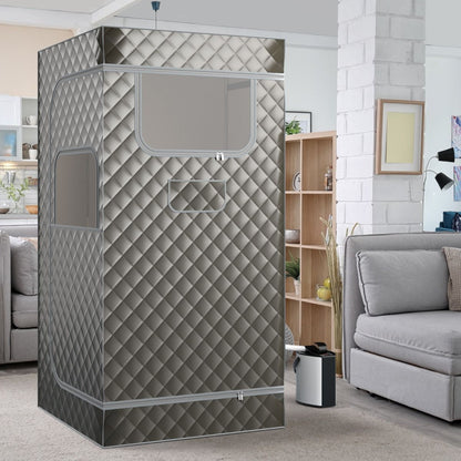 Sauna À Vapeur Portable 3L Avec Chaise Pliable Pour 1 Personne Avec 9 Niveaux Température Masseur De Pieds Minuterie Noir/Gris/Café