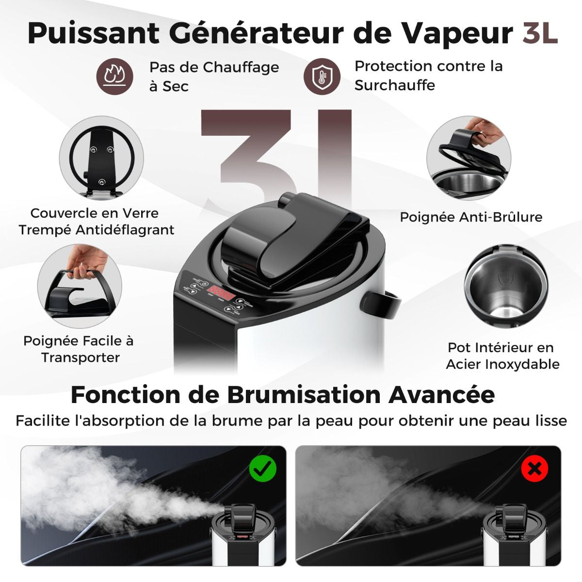 Sauna À Vapeur Portable 3L Avec Chaise Pliable Pour 1 Personne Avec 9 Niveaux Température Masseur De Pieds Minuterie Noir/Gris/Café