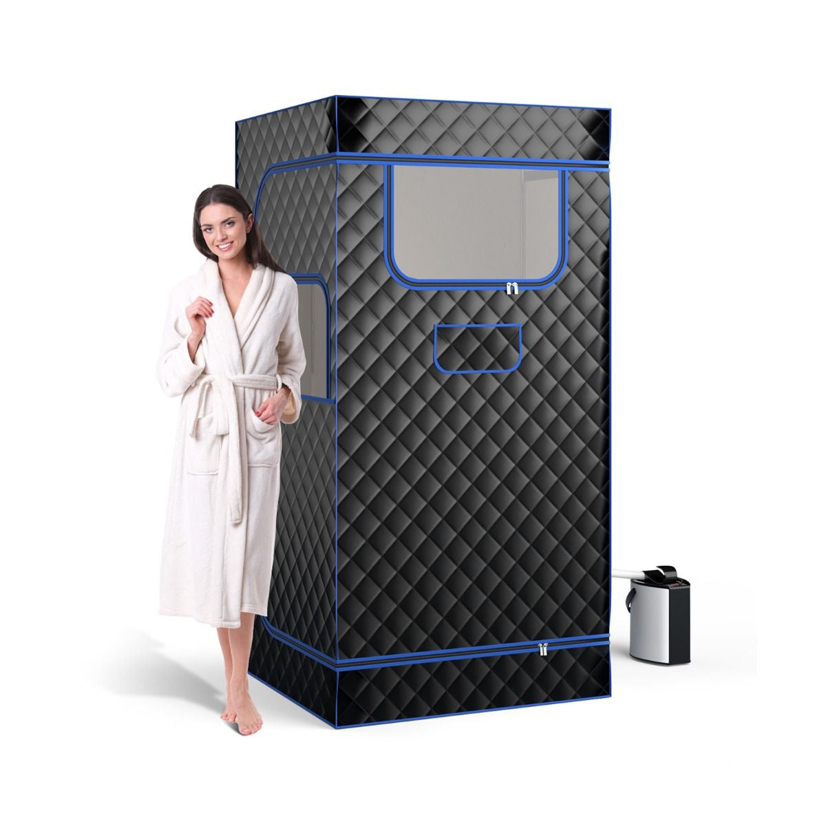 Sauna À Vapeur Portable 3L Avec Chaise Pliable Pour 1 Personne Avec 9 Niveaux Température Masseur De Pieds Minuterie Noir/Gris/Café
