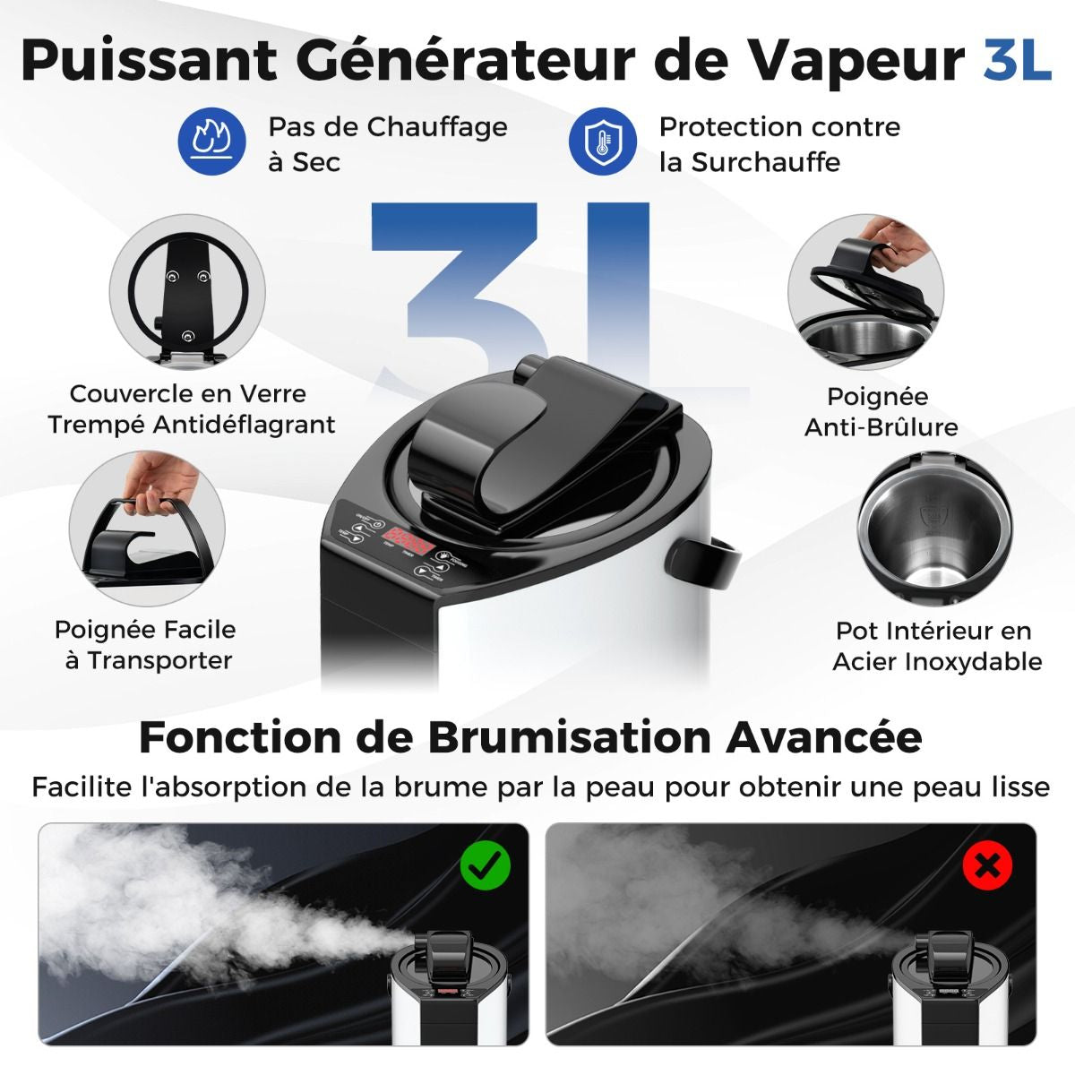 Sauna À Vapeur Portable 3L Avec Chaise Pliable Pour 1 Personne Avec 9 Niveaux Température Masseur De Pieds Minuterie Noir/Gris/Café