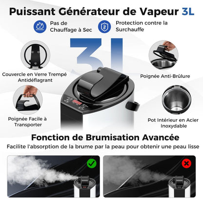 Sauna À Vapeur Portable 3L Avec Chaise Pliable Pour 1 Personne Avec 9 Niveaux Température Masseur De Pieds Minuterie Noir/Gris/Café