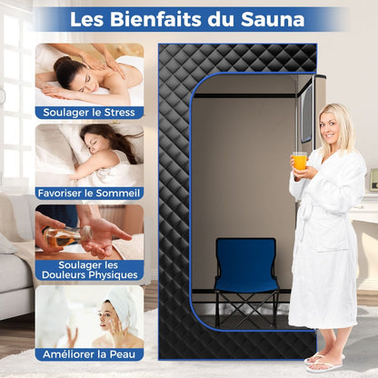 Sauna À Vapeur Portable 3L Avec Chaise Pliable Pour 1 Personne Avec 9 Niveaux Température Masseur De Pieds Minuterie Noir/Gris/Café
