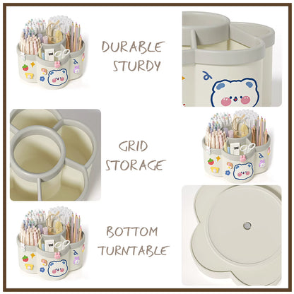 Rotating Pen Holder Desk Organizers Large Capacity Pen Storage Box Cosmetic Brush Organization Box Study Dormitory Accessories