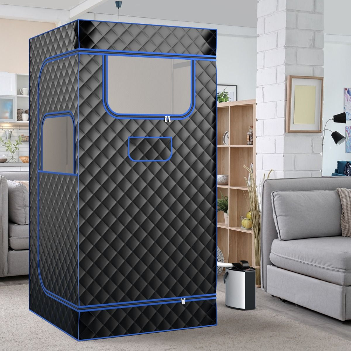 Sauna À Vapeur Portable 3L Avec Chaise Pliable Pour 1 Personne Avec 9 Niveaux Température Masseur De Pieds Minuterie Noir/Gris/Café