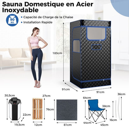 Sauna À Vapeur Portable 3L Avec Chaise Pliable Pour 1 Personne Avec 9 Niveaux Température Masseur De Pieds Minuterie Noir/Gris/Café